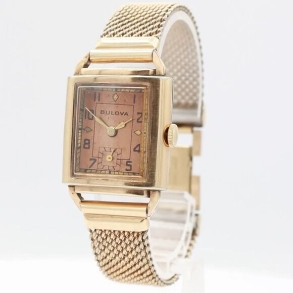 Vintage Bulova Copper Dial Men's Mechanical Wristwatch 10 AN Steel & 10k RGP